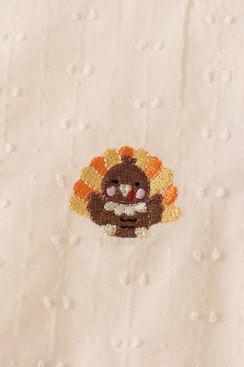 Beige Turkey Embroidery Ruffle Pants Set - Sweet Fall Style for Girls