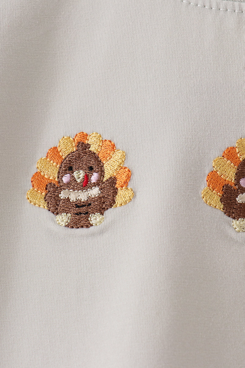 Green Turkey Embroidery Gingham Pants Set - Sweet Fall Style for Boys