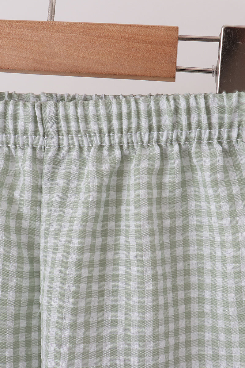 Green Turkey Embroidery Gingham Pants Set - Sweet Fall Style for Boys