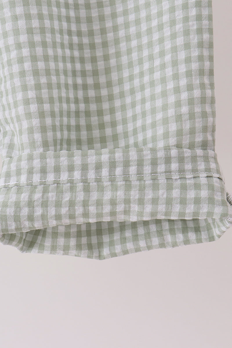Green Turkey Embroidery Gingham Pants Set - Sweet Fall Style for Boys