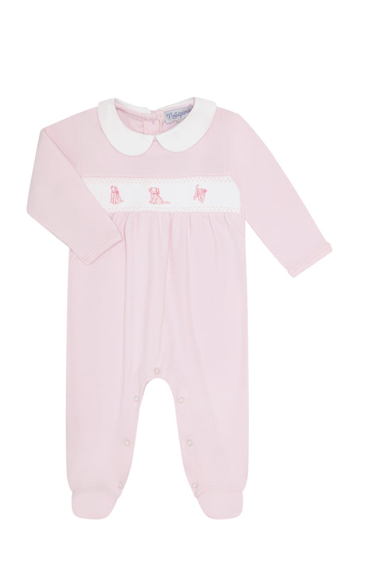 Pink Puppy Love Embroidery Footie