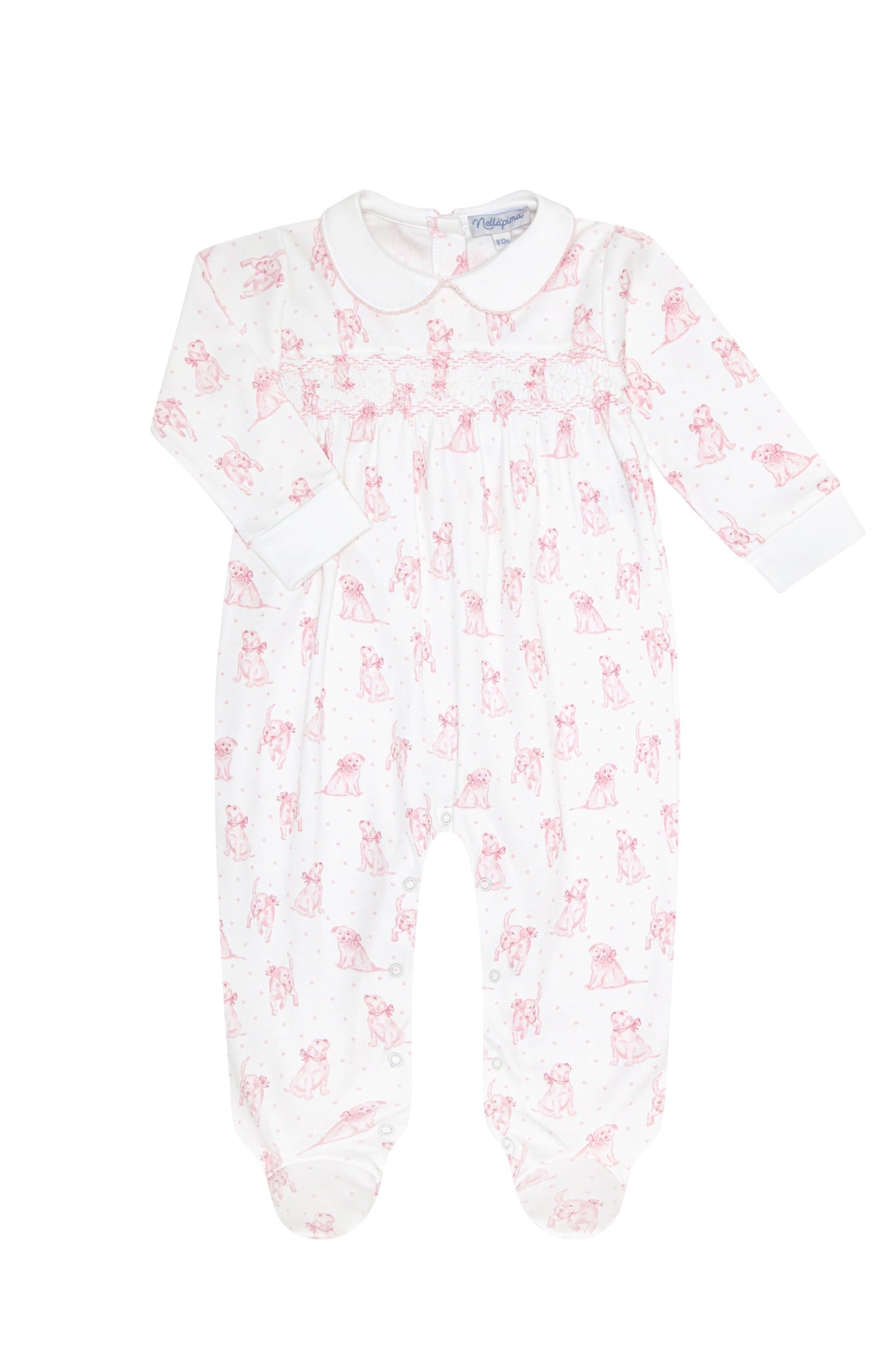 Pink Puppy Love Print Smocked Footie