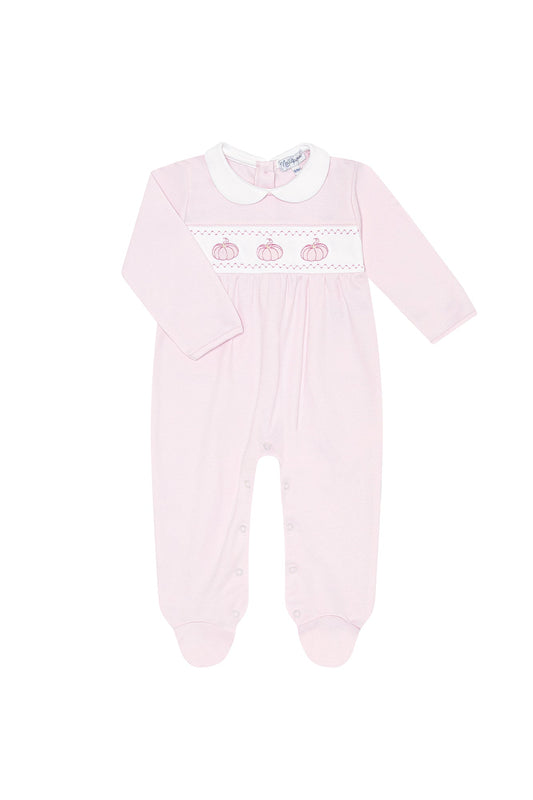 Premium Pink Pumpkin Patch Embroidered Footie - Cozy Fall Style for Baby Girls