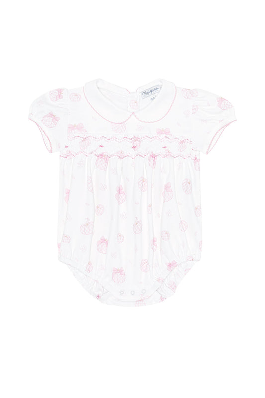 Premium Pink Pumpkin Patch Smocked Bubble - Sweet Fall Style for Baby Girls