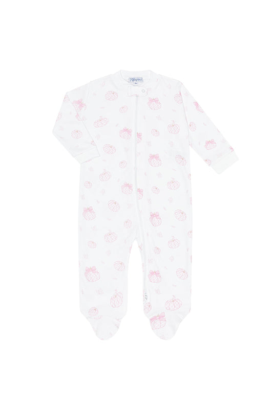 Premium Pink Pumpkin Patch Zipper Footie - Sweet Fall Cuddles for Baby Girls
