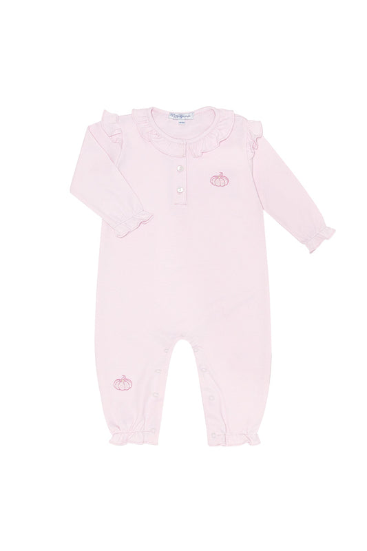 Premium Pink Pumpkin Patch Embroidered Romper - Sweet Fall Style for Baby Girls