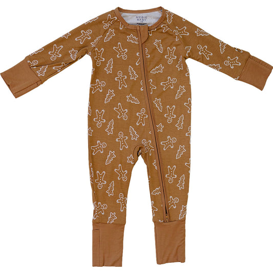Gingerbread Bamboo Zipper Footie Pajamas by Mebie Baby
