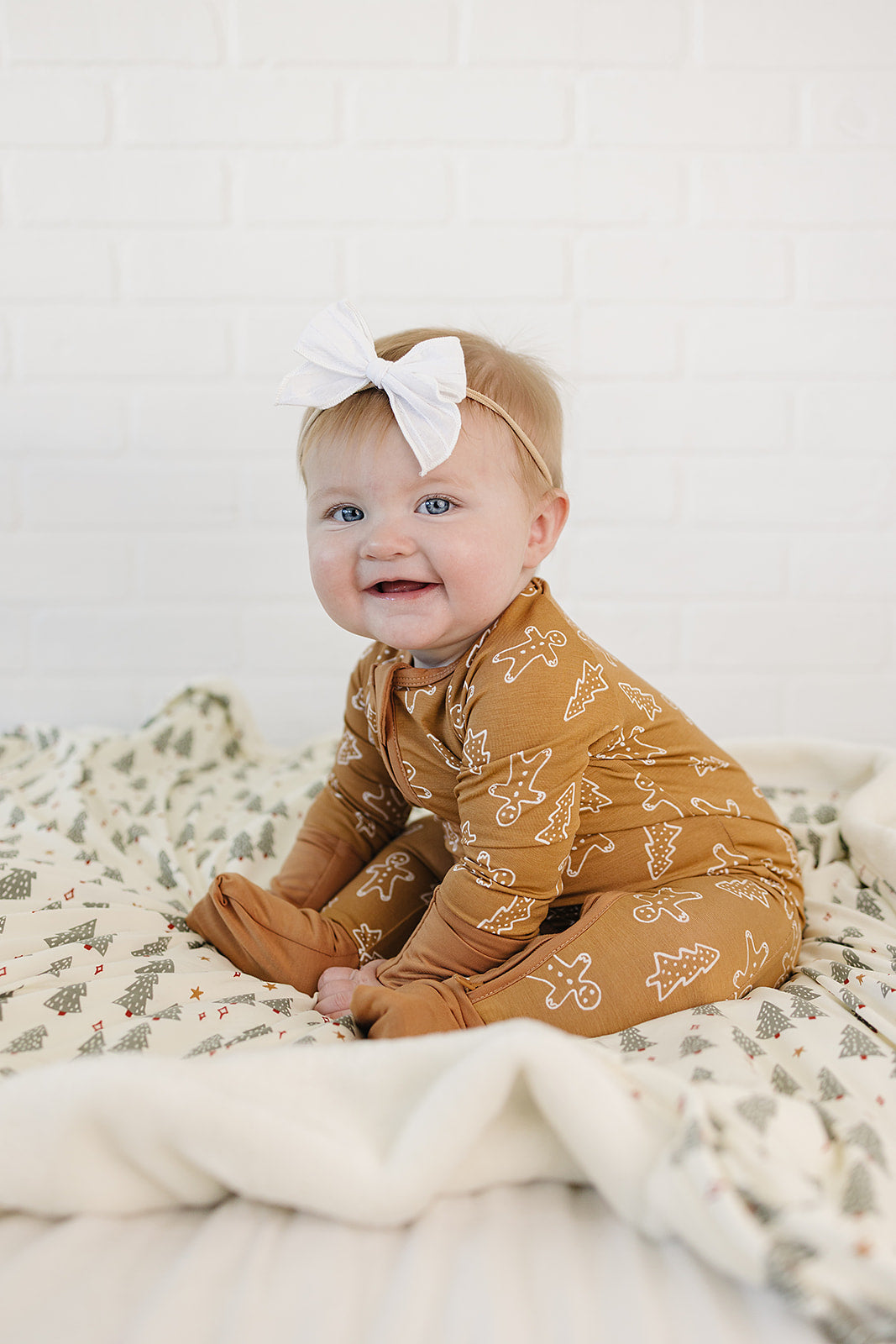 Gingerbread Bamboo Zipper Footie Pajamas by Mebie Baby