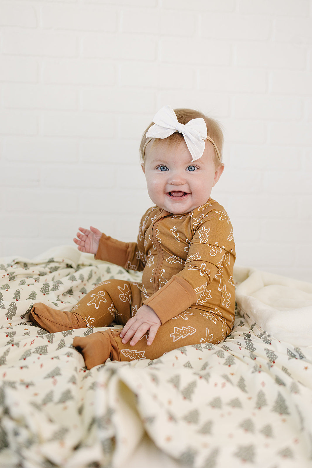 Gingerbread Bamboo Zipper Footie Pajamas by Mebie Baby