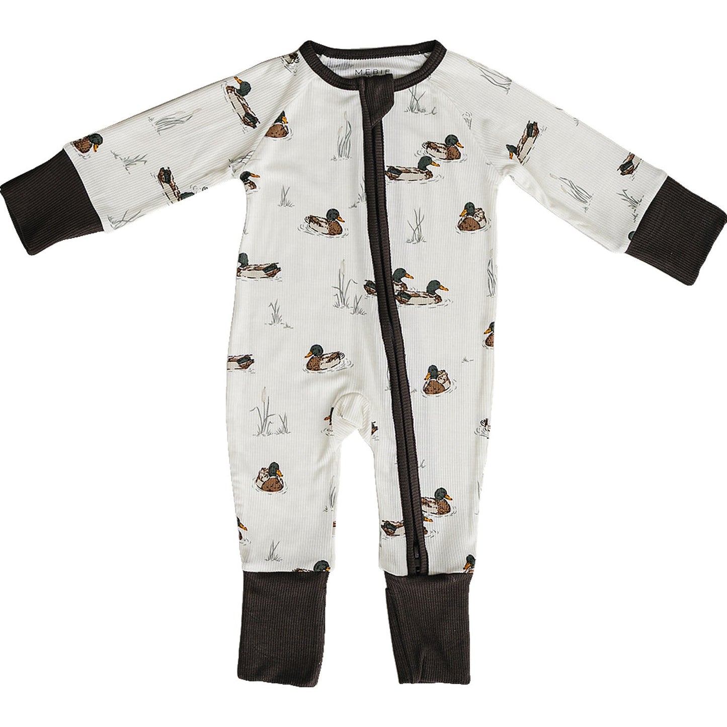 Ducks Ribbed Bamboo Zipper Footie Pajamas by Mebie Baby