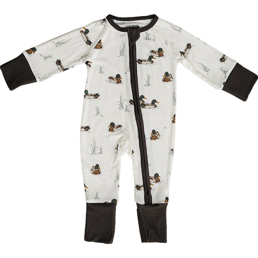 Ducks Ribbed Bamboo Zipper Footie Pajamas by Mebie Baby