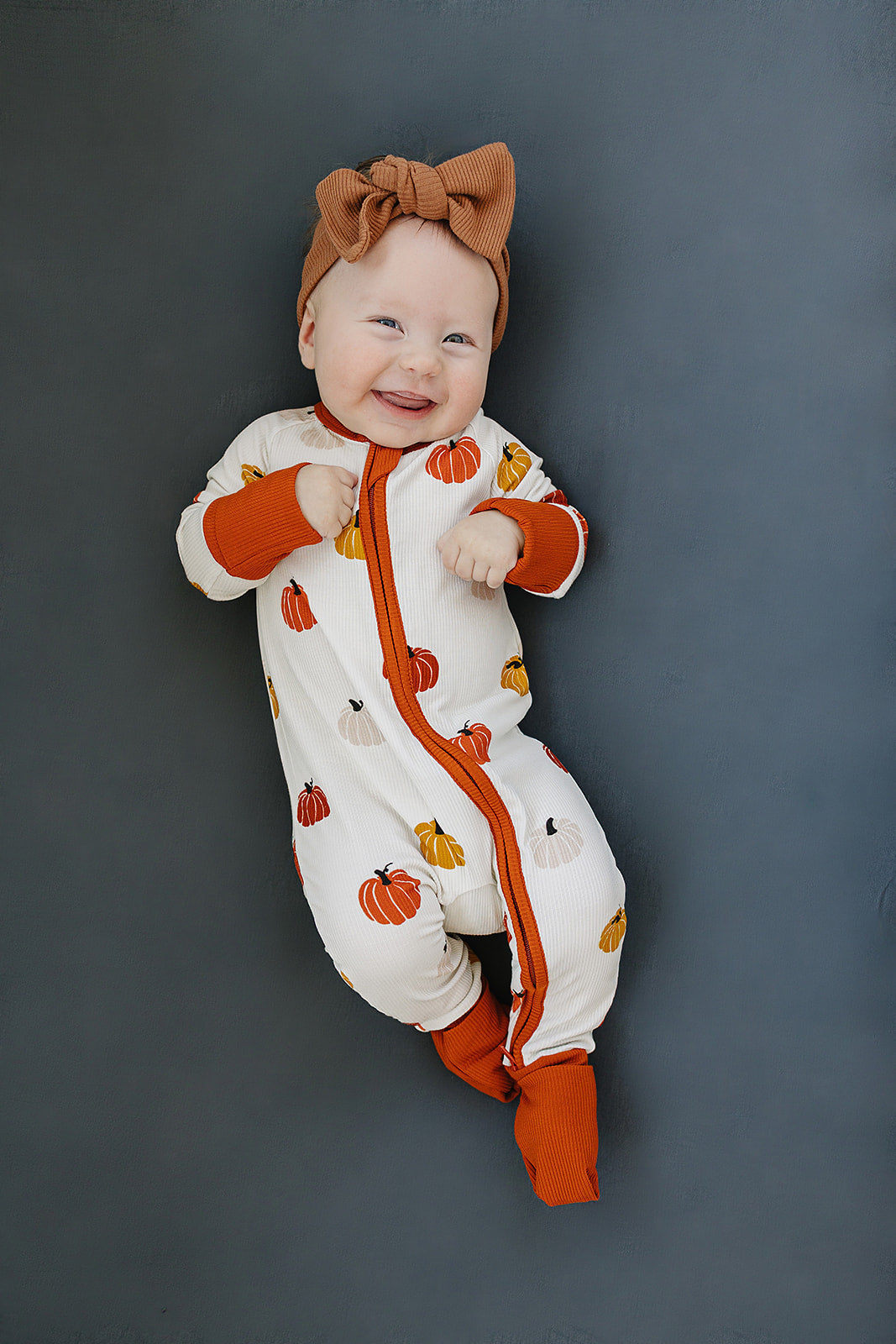 Harvest Pumpkin Bamboo Zipper Footie Pajamas by Mebie Baby
