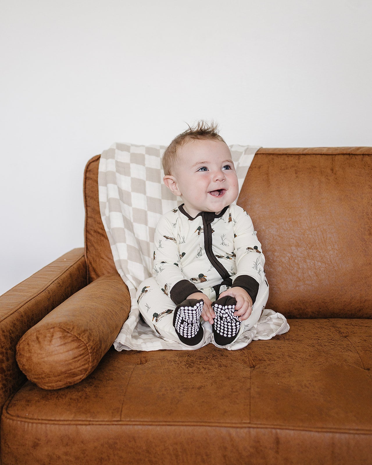 Ducks Ribbed Bamboo Zipper Footie Pajamas by Mebie Baby