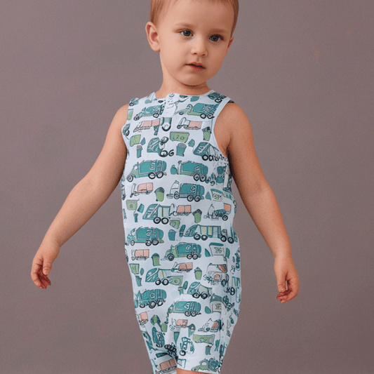 Garbage Trucks Recycle Tank Romper - Adorable Baby Boy Look