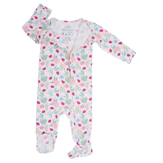 Ladybug Flower Garden Zipper Footie - Sweet & Soft Baby Girl Style