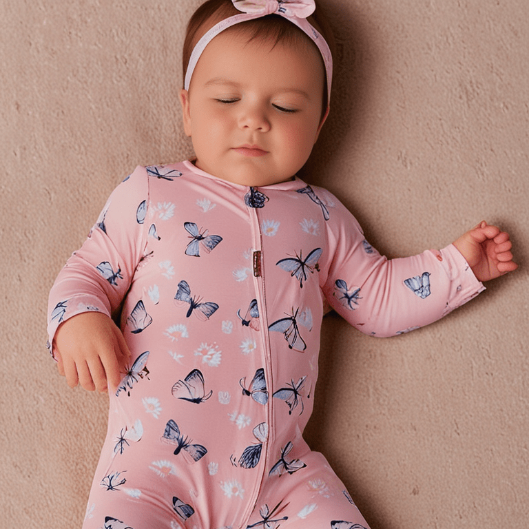 Pink Butterfly Daisy Bamboo Zipper Footie - Sweet & Soft Baby Girl Style