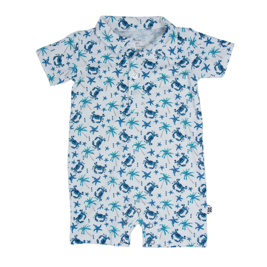 Blue Crabs Polo Romper - Adorable Baby Boy Look