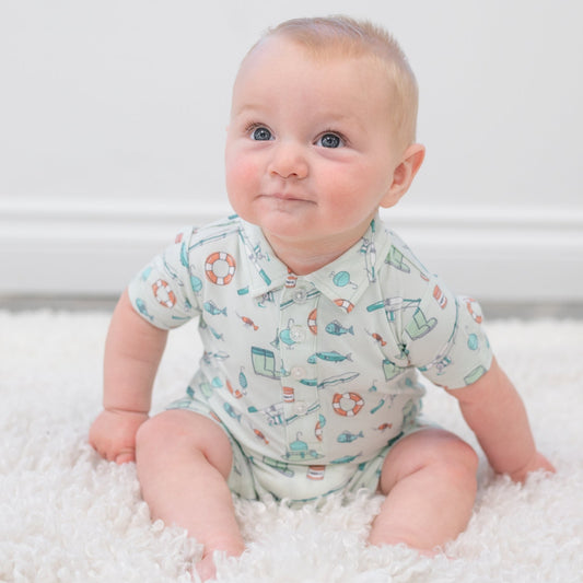 Fishing Poles Polo Romper - Adorable Baby Boy Look