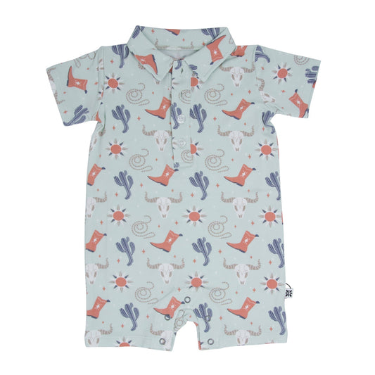 Bulls Boots Lasso Western Polo Romper - Adorable Baby Boy Look