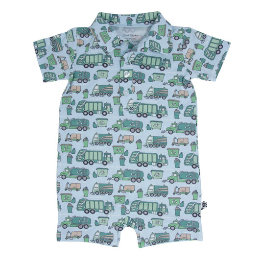 Garbage Trucks Recycle Polo Romper - Adorable Baby Boy Look