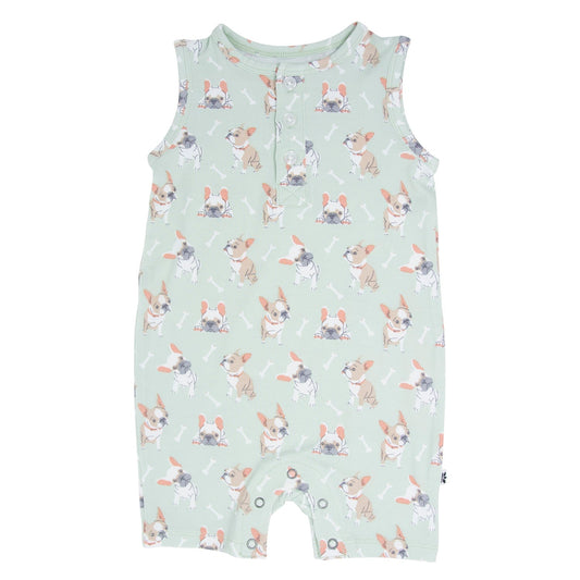 Mint Frenchie Puppy Tank Romper - Adorable Baby Boy Look