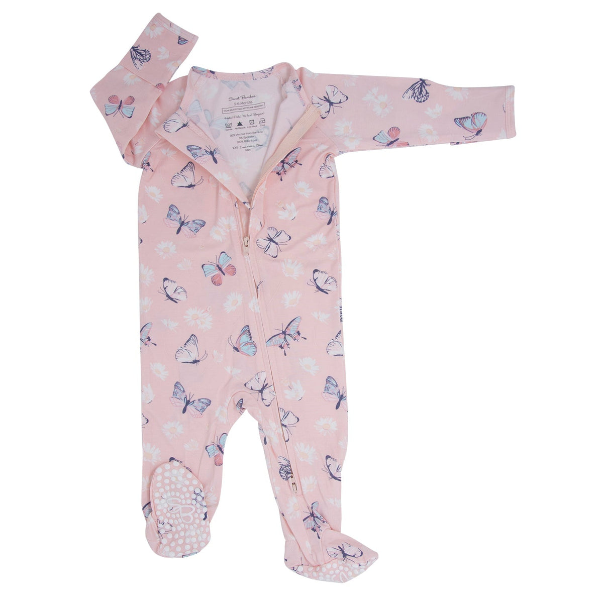 Pink Butterfly Daisy Bamboo Zipper Footie - Sweet & Soft Baby Girl Style