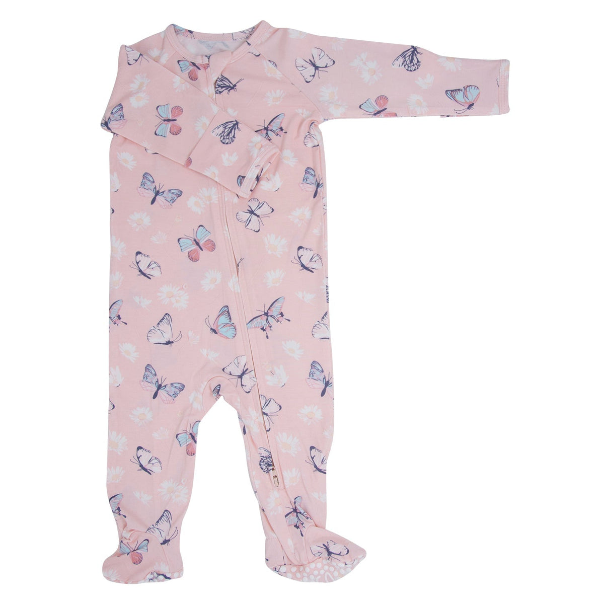 Pink Butterfly Daisy Bamboo Zipper Footie - Sweet & Soft Baby Girl Style