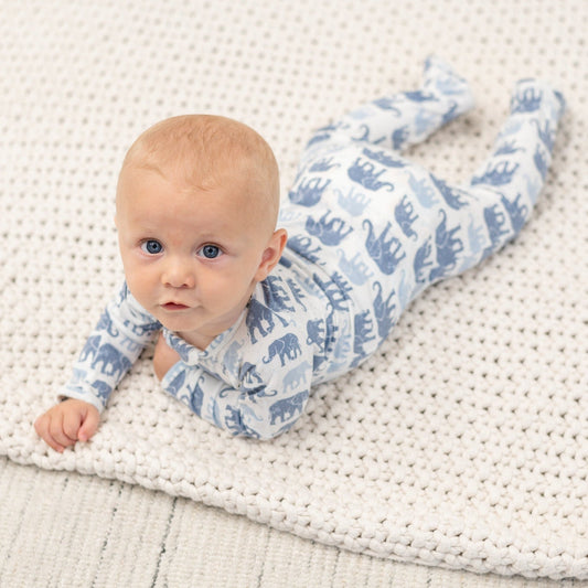 Blue Elephant Zipper Footie - Adorable Baby Boy Look