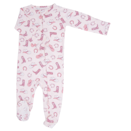 Pink Western Boots Zipper Footie - Sweet & Soft Baby Girl Style
