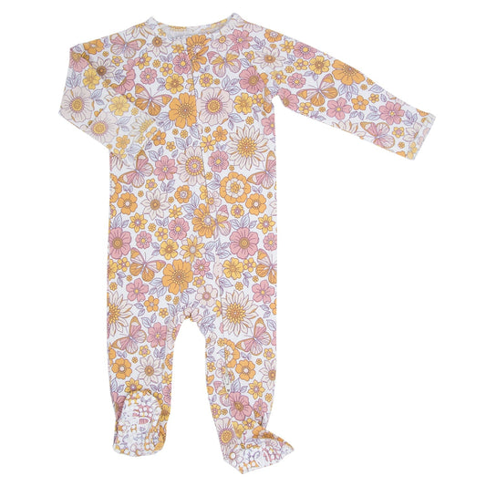 Retro Vintage Flowers Zipper Footie - Sweet & Soft Baby Girl Style